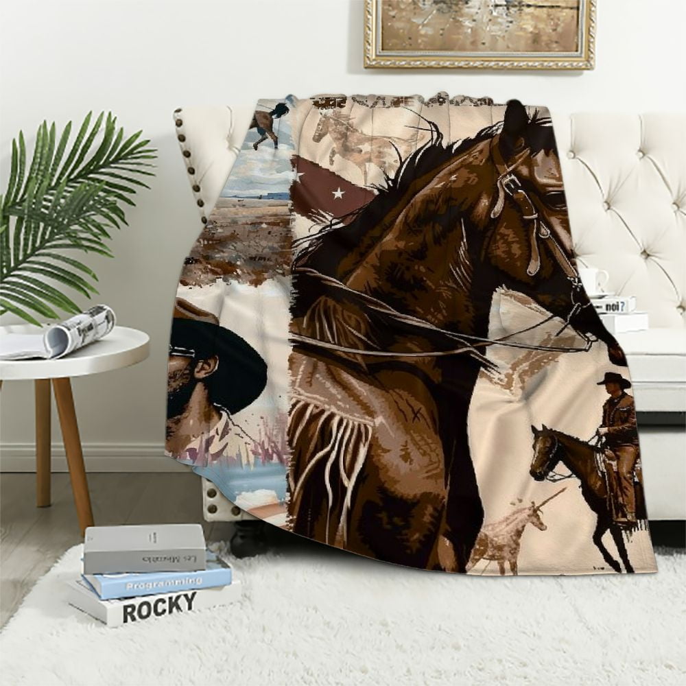 Patifu Western Blanket Bull Skull Horse Arrow Print Fuzzy Blanket Twin, Southwestern Cowboy