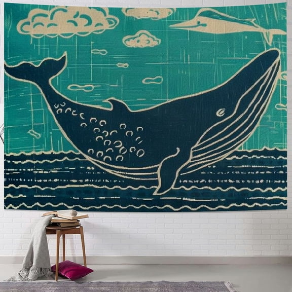 Patifu Whale Clouds Blue Sky Tapestry Wall Hanging Unique Style Graphic Tapestries Home Wall Decor Art Living Room Bedroom Apartment Farmhouse Dorm 4 Sizes Available 40x30inch