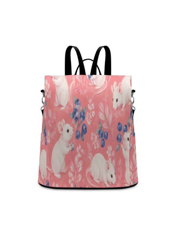 White Mice And Blueberry Watercolor Seamless Pattern Anti Theft Backpack, Purse for Women, Secure Back Zipper, Multi-Purpose Rucksack Backpack With Adjustable Strap, Womens Travel Backpack, Li