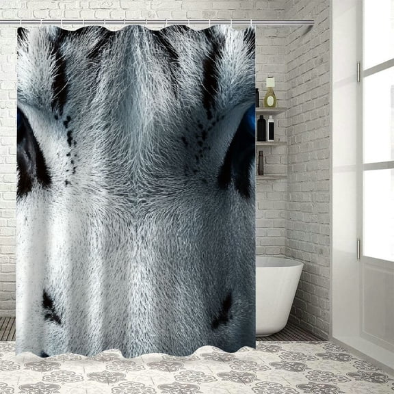 Patifu White Tiger Blue Eyes Furry Art Shower Curtain Set with Hooks for Bathroom Decoration 36"x72