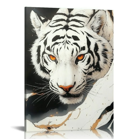 Patifu White Tiger Wall Art Canvas Home Office Bedroom Decor 16x20 in