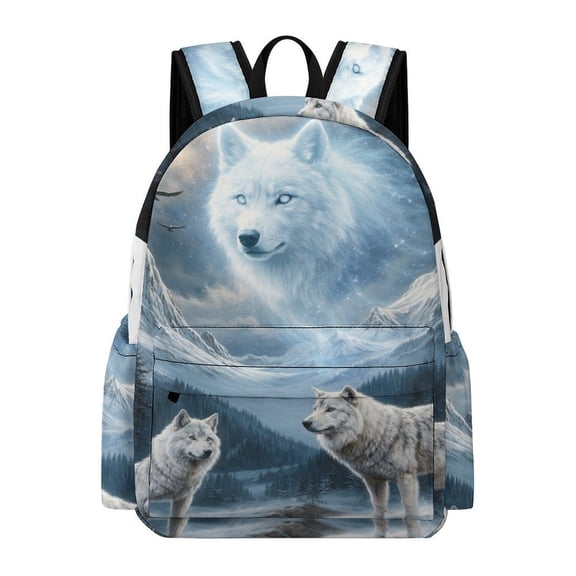 Patifu White Wolf Under The Moon Printed Oxford Backpack, Large Capacity Laptop Backpack, Water Resistant, Travel Daypack for College Work Commuting Adults,
