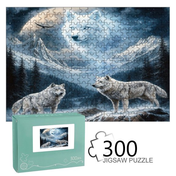 Patifu White Wolf Under The Moon Wooden Jigsaw Puzzle, HD Printed Art Puzzle, Interactive Family Game, Wall Decor for Bedroom Living Room, Educational, Fun Gift for Adults and Family,
