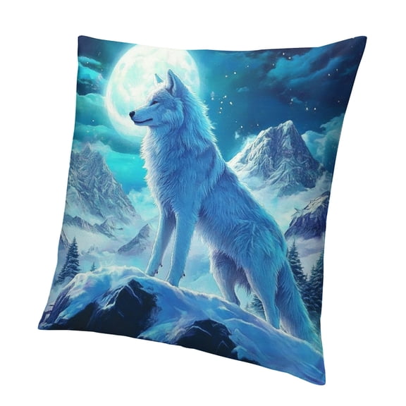 Patifu White Wolf Pillow Cover,Dreamy Aurora Starry Sky Stars Galaxy Decorative Pillow Cover,Natural Iceberg Cushion Case,Wild Safari Animal Print Throw Pillow Cover 18x18in