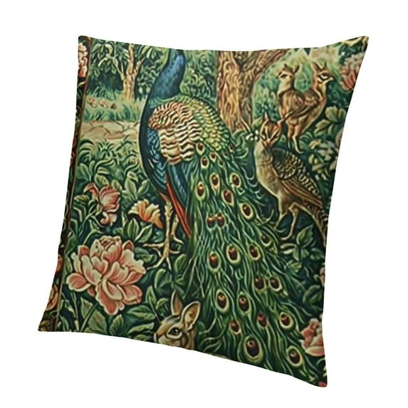 Patifu  William Green Forest Animals Peacocks Fox Hare Morris Throw Pillow Covers   Aesthetic Pillow For Bedroom Decorative Pillowcase Home Decor Living Room Cushion Case For Bed Sofa Couch 18x18in