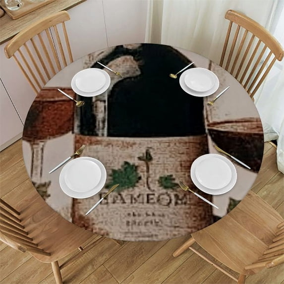 Patifu Wine Grapes Glass Round Tablecloth Stain-Resistant Washable Polyester Outdoor Fitted for Restaurant Wedding Party 46"-50
