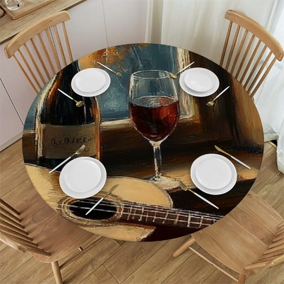 Patifu Wine Round Tablecloth Stain-Resistant Washable for Indoor Outdoor Restaurants Parties Picnic Camping Kitchen Dining with Elastic Edge 54"-58