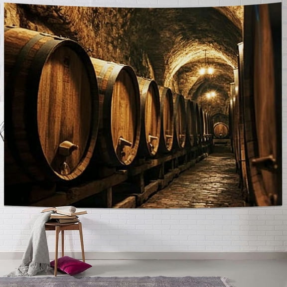 Patifu Winery Tapestry Size, Barrels for Storage of Wine Italy Oak Container in Cold Dark Underground Cellar, Wall Hanging Cover Wall Decor 40x30inch
