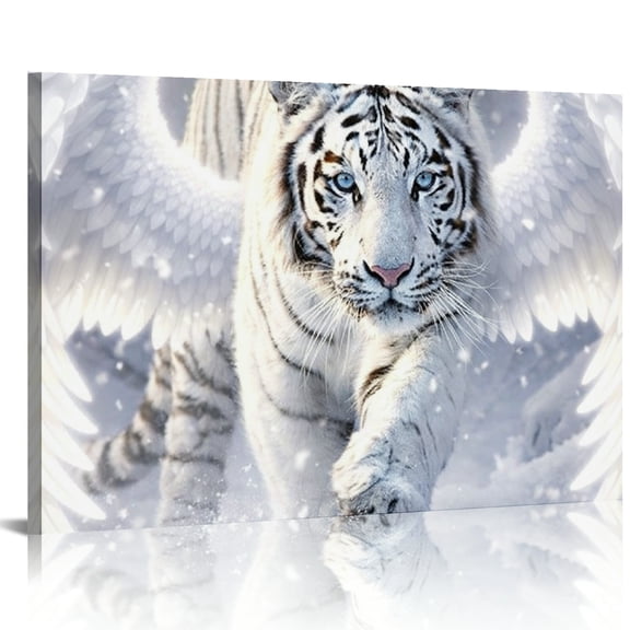 Patifu Winged White Tiger in the Snow HD Print Framed Canvas Wall Art, Wall Art, Ready An Excellent Gift Choice Suitable For Living Room Bedroom Kitchen Classroom Studio Family