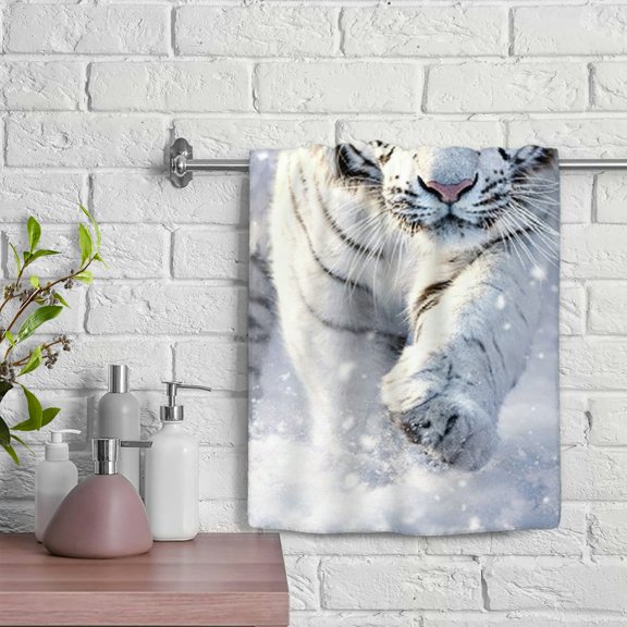 Patifu Winged White Tiger in the Snow Absorbent Hand Towels, 100% Polyester Soft Bath Towel, Hand Towel For Kitchens Bathrooms Showers