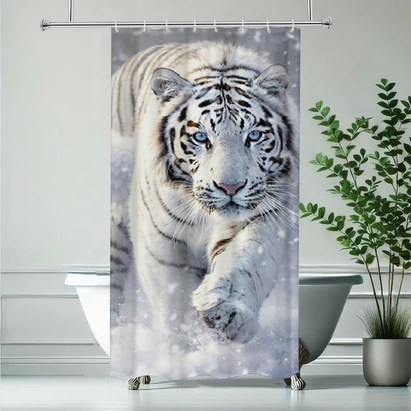 Patifu Winged White Tiger in the Snow Waterproof Shower Curtain Shower Curtain Bathroom Apartment Home Bathroom