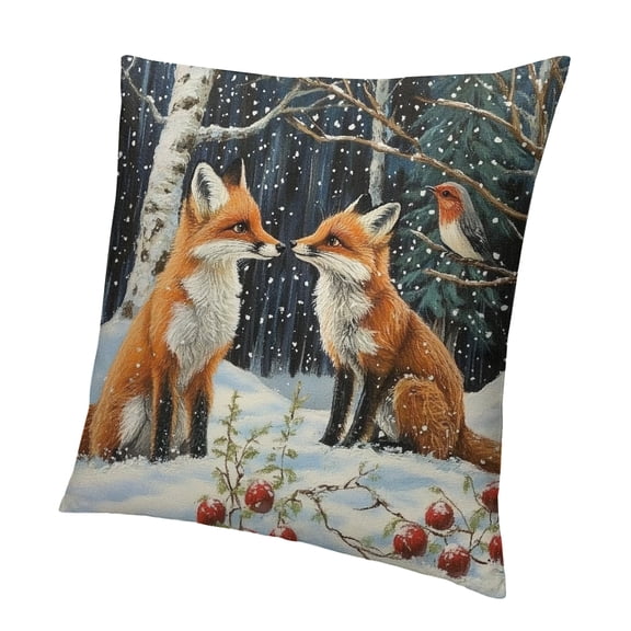 Patifu Winter Snow Fox Pillowcase with Zipper Plush Throw Pillow Covers Soft Cozy Decorative Square Pillow Covers for Sofa Couch Living Room Home Decoration  12x12in