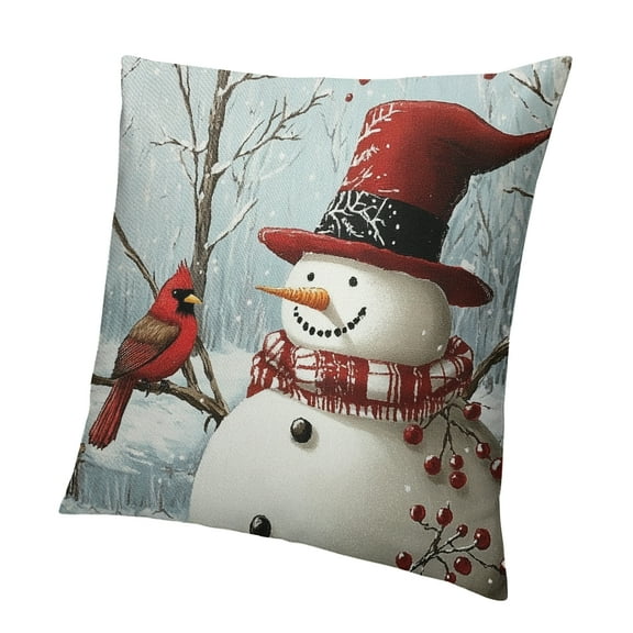 Patifu Winter Snowman Pillow Covers Christmas Bird Snowflakes Print Themed Decorative Throw Pillow Covers Outdoor Farmhouse Seasonal Cushion Case Couch Sofa Bed Decoration 12x12in