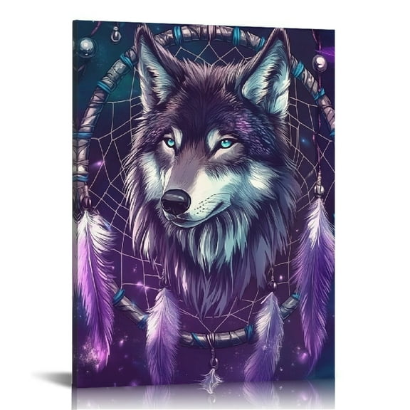 Patifu Wolf Dream Catcher Fantasy Art Canvas Wall Art for Living Room Bedroom Home Office Decor 12x16 in