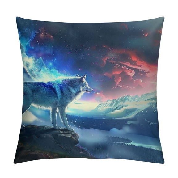 Patifu Wolf Fantasy Art Graphic Decorative Cushion Throw Pillow Cover for Home 12x12in