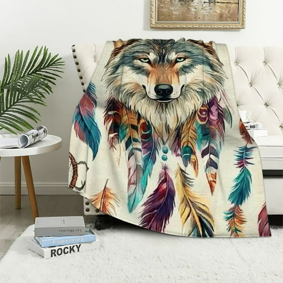 Patifu Wolf Feathers Dream Catcher Warm Lightweight Blanket Soft Fleece Blankets All Seasons Sofa Decor Cow Gifts Plush Blankets 40x50in
