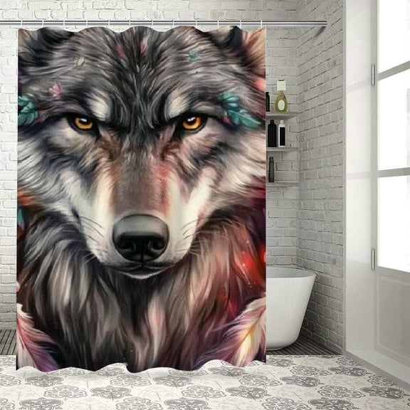Patifu Wolf Flower Dream Catcher Bathroom Décor Set with Hooks 100% Polyester Graphic Print Stylish Bathroom Shower Curtain Set 36"x72