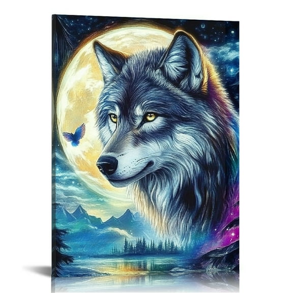 Patifu Wolf Full Moon Bird Wall Decor Canvas Art Print for Living Room Bedroom Home Office 12x16 in