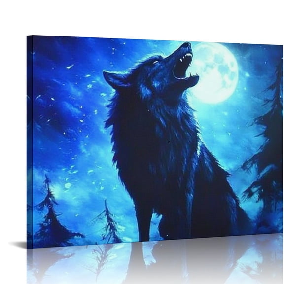 Patifu Wolf Howling Night Wall Decor for Living Room Bedroom Office 20x16in