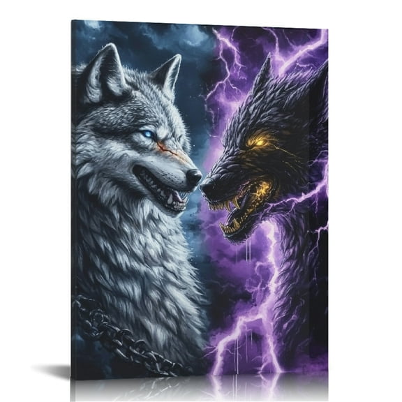 Patifu Wolf Lightning Art Canvas Print Wall Decor for Home Office 12x16 in
