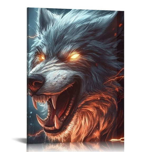 Patifu Wolf Lightning Teeth Art Modern Canvas Prints for Living Room Bedroom Home Office Wall Decor 12x16 in