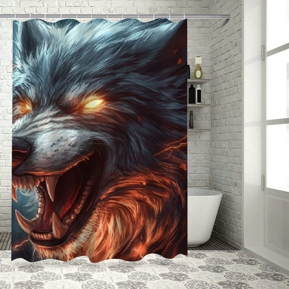 Patifu Wolf Lightning Teeth Shower Curtain Set 100% Polyester Fabric with Hooks for Bathroom, Vibrant HD Print, Waterproof, Easy to Install and Maintain 36"x72