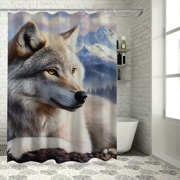 Patifu Wolf Mountain Airbrush Chic Modern Bathroom Shower Curtain Set 36"x72
