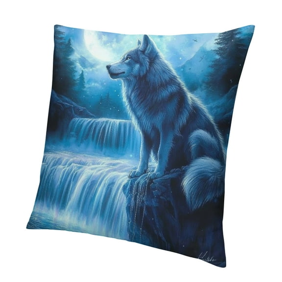 Patifu Wolf Reversible Throw Pillow Covers Wolves Howling Pillow Covers Animal Wolves Square Cushion Covers Mountain Moon Wolf Room Black Blue Decor 12x12in