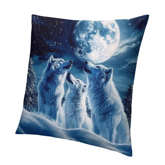 Patifu Wolf Reversible Throw Pillow Covers Wolves Howling Pillow Covers Animal Wolves Square Cushion Covers Mountain Moon Wolf Room Purplish Blue Decor 24x24in