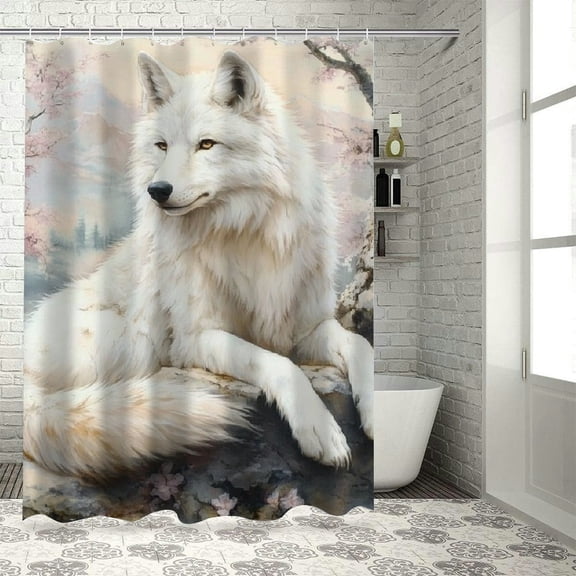 Patifu Wolf Rock Tree Shower Curtain Set 100% Polyester with Hooks 69"x72