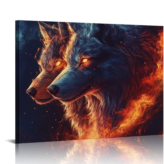 Patifu Wolf's Glowing Eyes Flames Canvas Print Wall Decor 24x36 16x12in