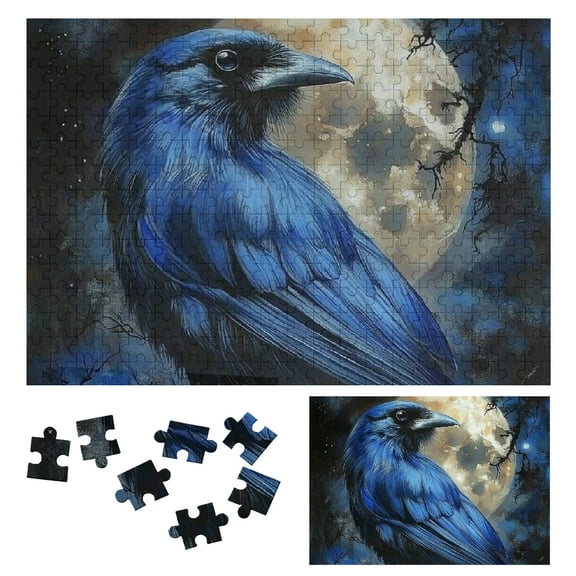 Patifu Wooden Jigsaw Puzzle Blue Bird Full Moon Gothic Art Gift for Family Friends 300 PCS