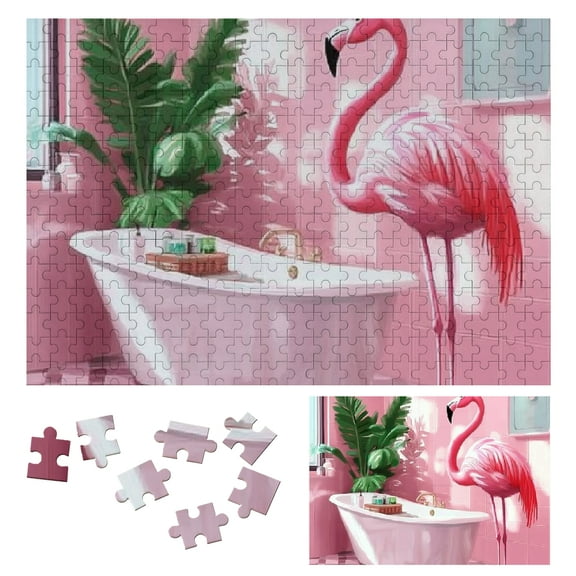 Patifu Wooden Jigsaw Puzzle Flamingo Theme Relaxing Eco-Friendly Gift for Family Friends 300 PCS