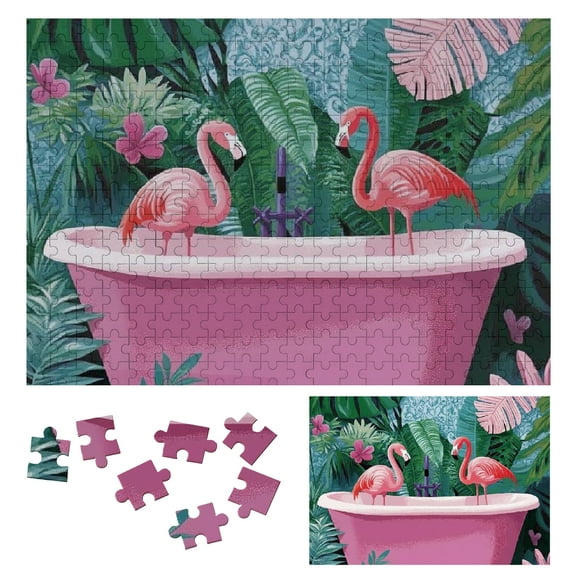 Patifu Wooden Jigsaw Puzzle Flamingos and Tropical Plants, Premium Eco-Friendly Wood, Relaxing Family Friends Gift 300 PCS