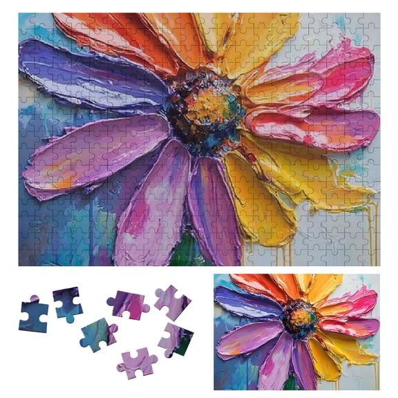 Patifu Wooden Jigsaw Puzzle Flowers, Flowing Paint Landscape Style Gift for Family Friends 300 PCS
