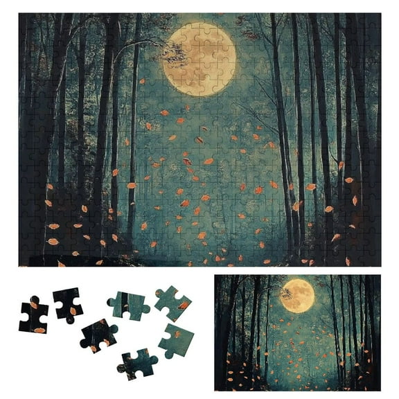 Patifu Wooden Jigsaw Puzzle Full Moon Falling Leaves Gift for Family Friends 300 PCS