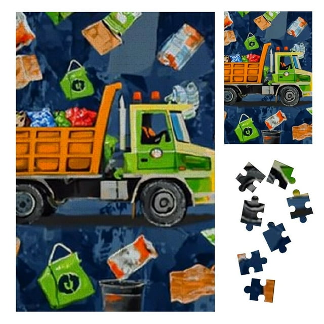 Patifu Wooden Jigsaw Puzzle Garbage Truck, Garbage Cans, Recycler Theme