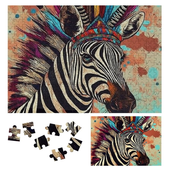 Patifu Wooden Jigsaw Puzzle - Impossible Zebra Headdress Psychedelic Art Theme Gift - Premium Eco-Friendly Wood - Family Friends Game Night Home Decor 300 PCS