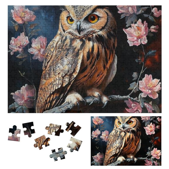 Patifu Wooden Jigsaw Puzzle Owl Flowers Theme Relaxation Gift for Family Friends 300 PCS