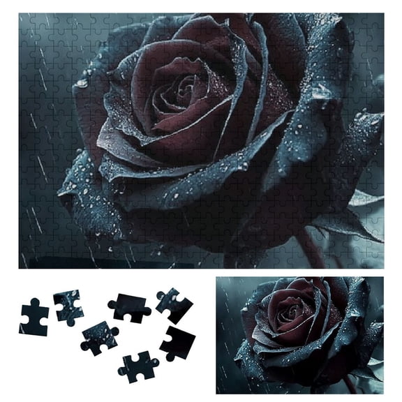 Patifu Wooden Jigsaw Puzzle Rose Water Drops Gothic Style Family Friends Gift Eco-friendly Wood 300 PCS
