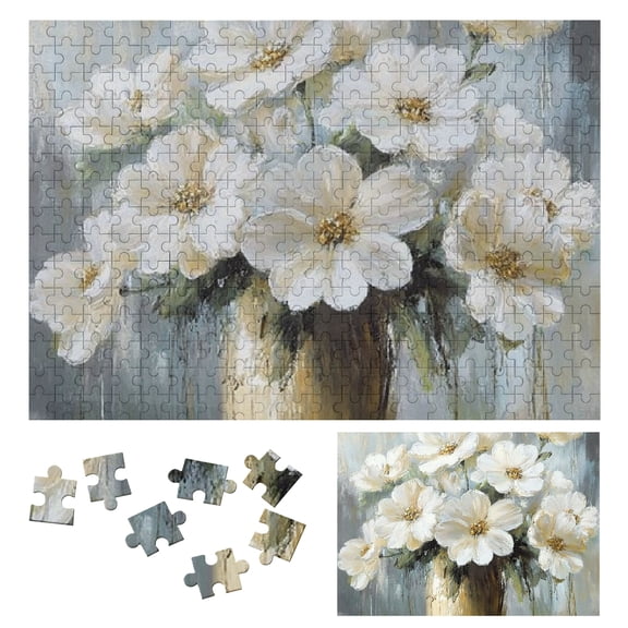 Patifu Wooden Jigsaw Puzzle White Flowers Theme Relaxing Gift for Family and Friends 300 PCS