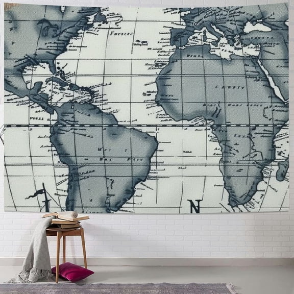Patifu World Map Compass Tapestry Wall Hanging Unique Style Graphic Tapestries Home Wall Decor Art Living Room Bedroom Apartment Farmhouse Dorm Wall Hanging Short Plush 60x50inch