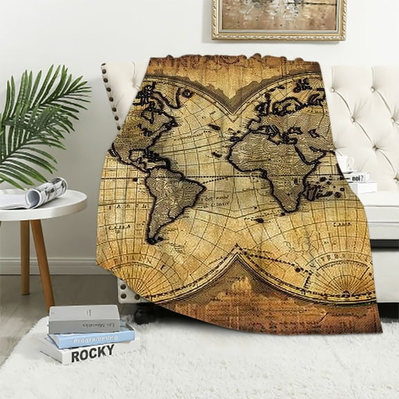 Patifu World Map Soft Flannel Lightweight Blanket For All Seasons, Perfect Living Room Sofa Decor, Cow Gifts Blanket, Various Sizes Available 60x80in
