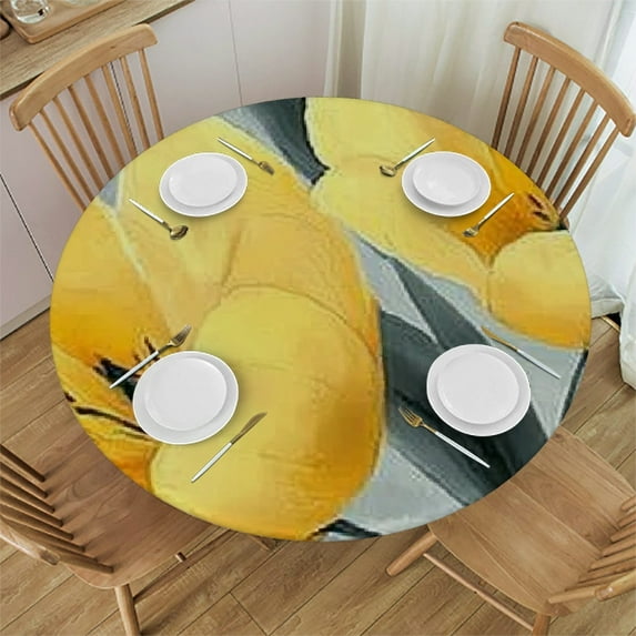 Patifu Yellow Flowers Round Tablecloth Stain-Resistant Washable for Indoor Outdoor Restaurants Weddings Parties Home Decor 46"-50