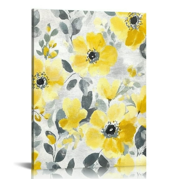 Patifu Yellow Gray Flower Canvas Wall Art for Home Office Decor 12x16 in