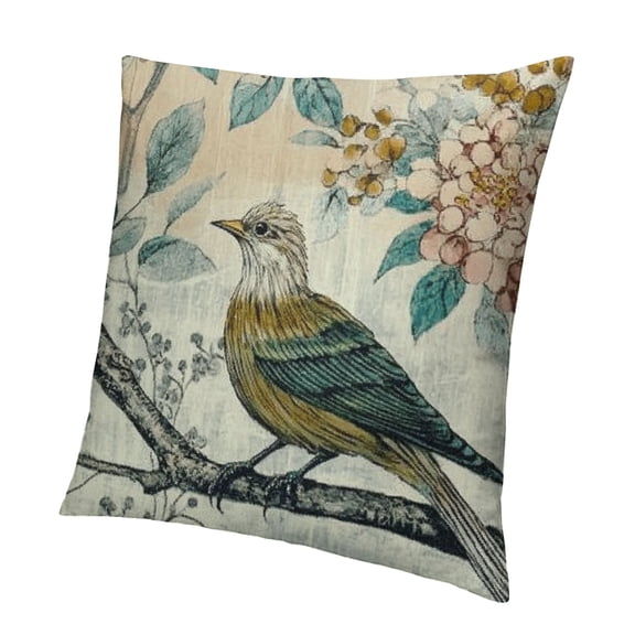Patifu Yellow Grey Bird Flower Cushion Cover Chinoiserie Pillow Cover Home Decorative Double Side Pillow Farmhouse Toss Daily Family Accent Pillow for Sofa Couch Birthday Gift  24x24in