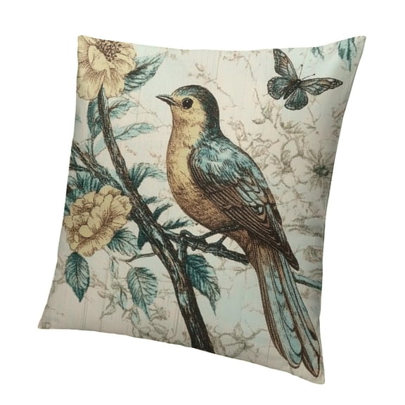 Patifu Yellow Grey Chinoiserie Bird Throw Pillow Yellow Flower Peony Peacock Cushion Cover Japanese Chinoiserie Double Side Pillow Cases for Sofa Living Room 20x20in