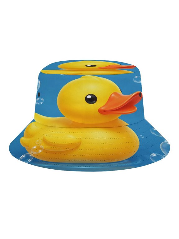 Yellow Rubber Duck With Water Bubbles Bucket Hat, Soft, Printed, Packable Fisherman Sun Hat for Beach Travel Hiking Vacation, Sun Hat for Women Men, One Size