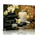 thumbnail image 1 of Patifu Zen Painting on Canvas-Modern Zen Canvas Prints-Zen Stones Canvas Wall Art Flower Pictures for Bathroom SPA Yoga Decor-Stone and Candle White 16x12in, 1 of 6