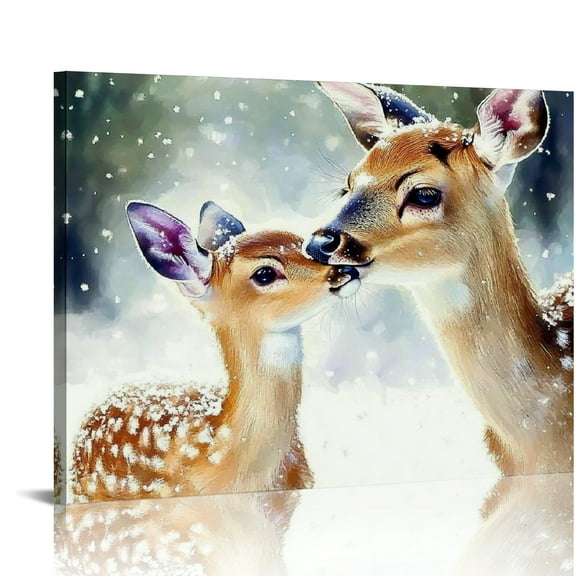 Patifu sika deer Mom and baby Animals. Watercolor Art Print, playroom, and bathroom. Wall art decoration. 20x16in